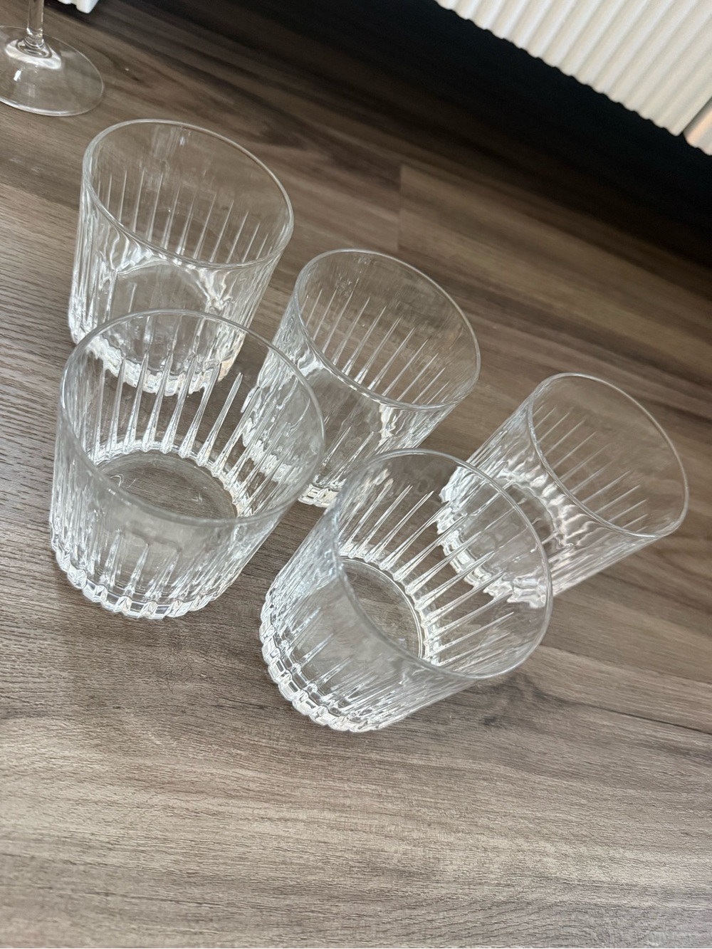 Set of 5 Clear Ribbed 12 oz Glass Tumblers 3.5” Fluted Rocks Glasses